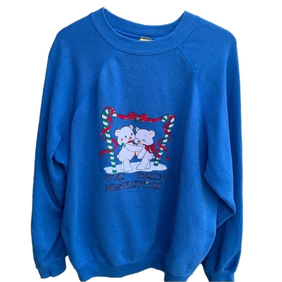 Vintage Crewneck Sweatshirt Teddy Bears Candy Cane - Picture 1 of 7